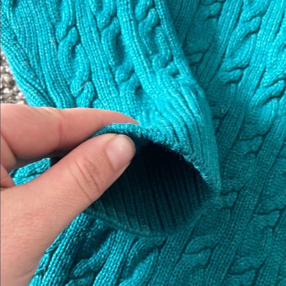 L.L. Bean Thick Heavy Turquoise Cable Knit Cardigan - Picture 3 of 9